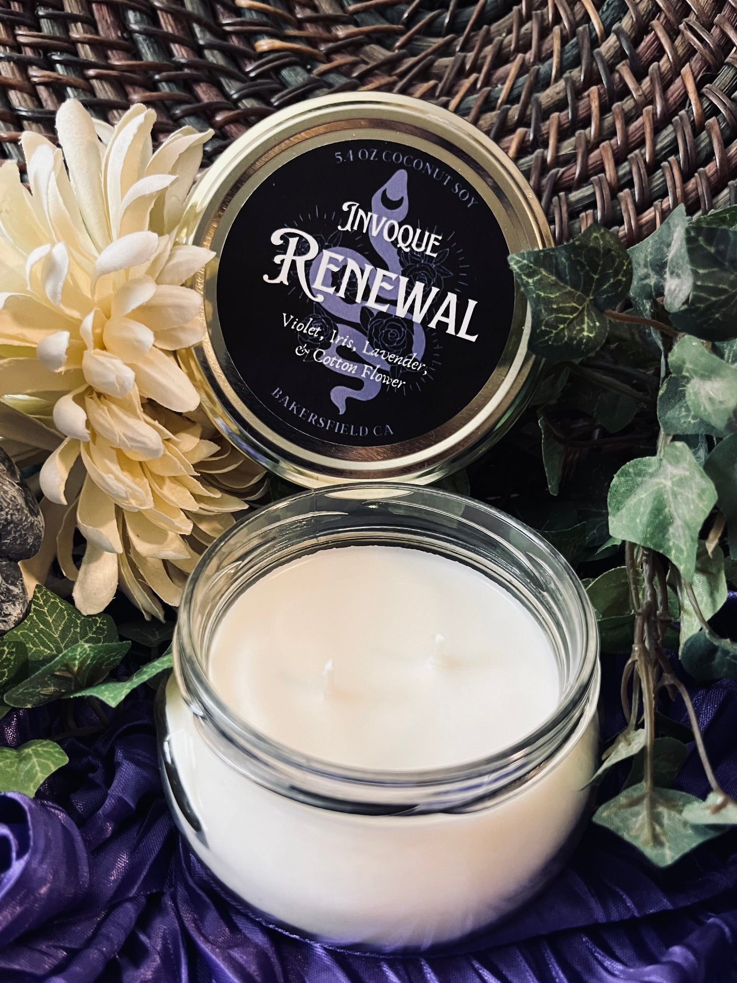 Renewal: Violet, Iris, Lavender and Cotton Flower scented Candle