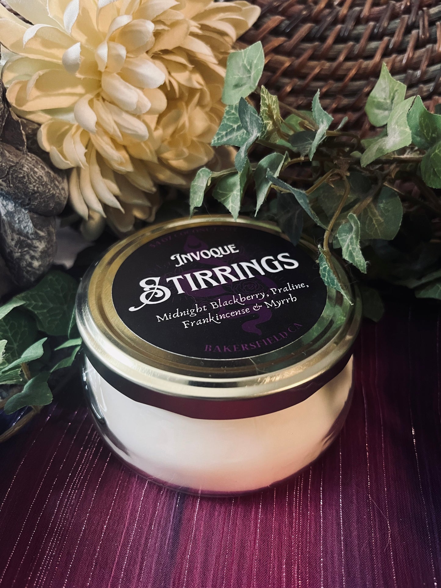 Stirrings: Midnight Blackberry, Praline, Frankincense and Myrrh Scented Candle