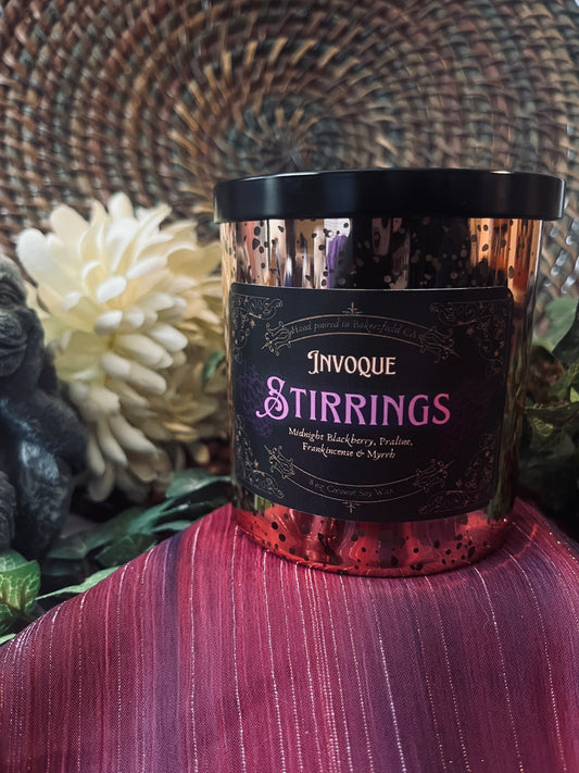 Stirrings: Midnight Blackberry, Praline, Frankincense, and Myrrh Deluxe Scented Candle